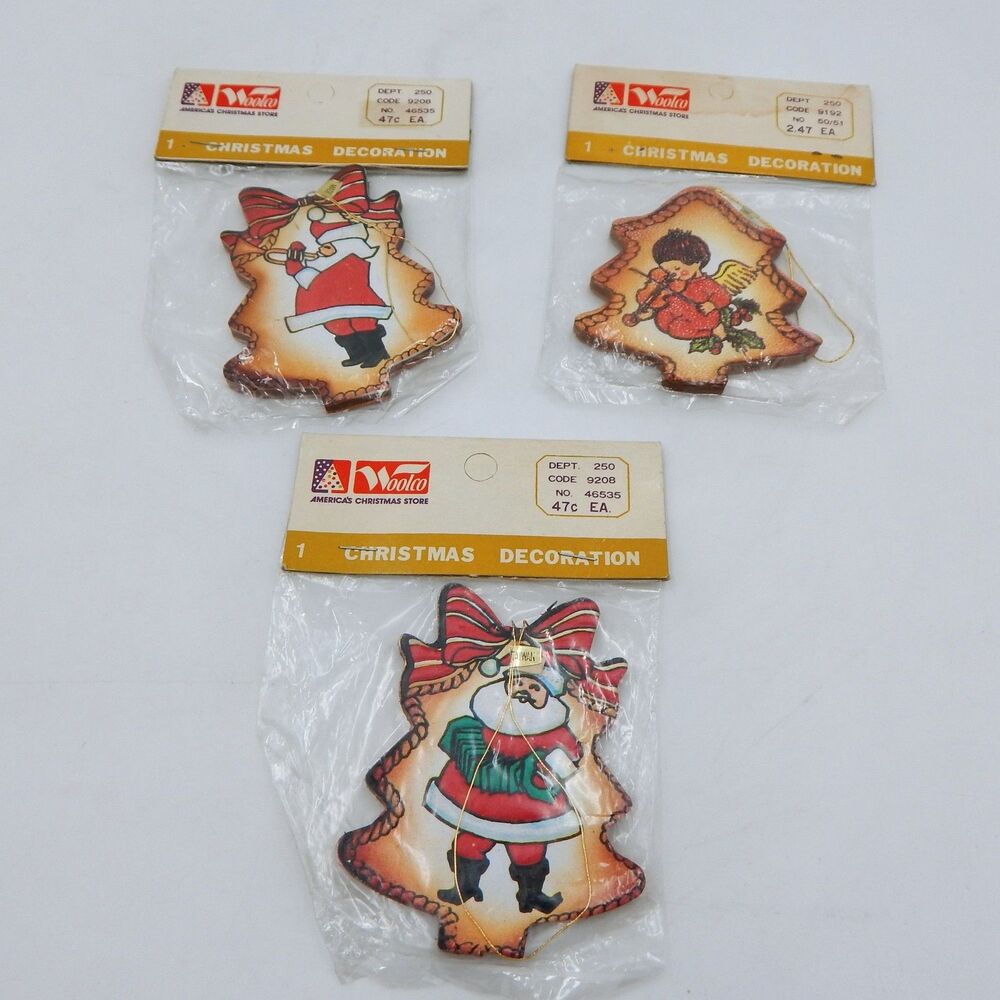 Vintage Woolworth Wooden Double-Sided Ornaments Embossed Musical 3 Inch